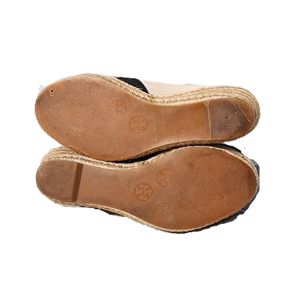Tory Burch Filipa Canvas Peep Toe Espadrille Wedges 9 - Picture 5 of 10